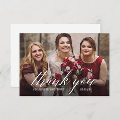 two bridesmaid thank card with the words, thank you for your wedding day