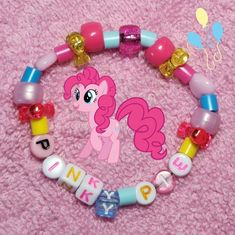 My Little Pony Kandi Bracelets Pink Themed Birthday Bracelets, Themed Pink Bracelets For Birthday, Pink Handmade Themed Bracelets, Themed Handmade Pink Bracelets, Handmade Themed Pink Bracelets, Pink Kawaii Jewelry With Colorful Beads, Kawaii Pink Beaded Bracelets, Pink Kawaii Beaded Bracelets For Birthday, Cute Pink Beaded Plastic Bracelets