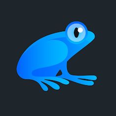 a blue frog sitting on top of a black square with its eyes wide open in front of the camera