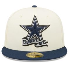 Get ready for the upcoming season with this Dallas Cowboys 2022 Sideline 59FIFTY Fitted Hat. This New Era hat proudly displays an embroidered Dallas Cowboys logo on the front with the team's name and conference banner underneath. The official NFL shield is embroidered on the side of the hat, in addition to a team logo on the rear, finalizing the spirited look that you'll see players and coaches wearing on the field throughout the 2022 season. Six panel construction with eyelets Officially licens Throwback Curved Brim Hats For Baseball Season, Navy Flat Bill Hat For Baseball Season, Throwback Game Day Hat With Curved Brim, Game Day Throwback Hat With Curved Brim, Throwback Curved Brim Hat For Game Day, Adjustable Throwback Hat For Baseball Season, Navy Curved Brim Hat For Game Day, Adjustable Flat Bill Hats For Fan Gear, Navy Game Day Cap