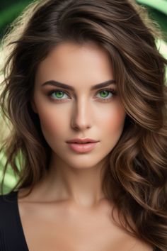 a woman with green eyes and long hair