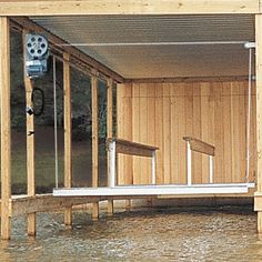 the inside of a boathouse is flooded with water