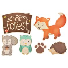 an assortment of animal magnets with the words welcome to the forest