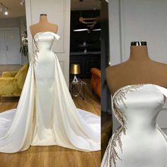 two different views of wedding dresses on mannequins