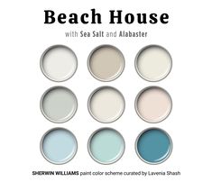 the beach house with sea salt and albiaster paint swatches are shown in different shades