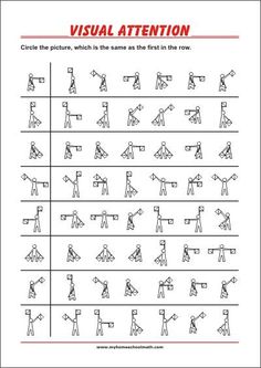 visual attention worksheet for children to learn how to draw people using different shapes and sizes