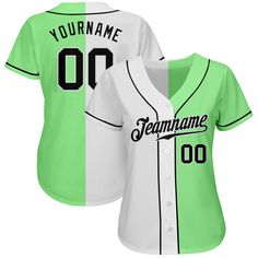 Custom Pea Green Black-White Authentic Split Fashion Baseball Jersey White Baseball Jersey With Name Print For Game Day, Team Spirit Baseball Jersey With Name Print, Baseball Jersey With Name Print And Team Spirit, Team-colored Baseball Jersey With Name Print, White Baseball Jersey With Team Name, White Jersey With Name Print For Game Day, White Baseball Jersey With Letter Print For Game Day, White College Baseball Jersey With Team Logo, White Baseball Jersey With Team Logo For College