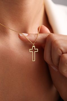 Gift Cross Necklace, Gold Pendant Cross Necklace, Necklace for Women, Gift for Her, Gold Filled Cross Necklace, Gold Cross Necklace, Gift CROSS NECKLACE Strong in faith, abiding in love, this meaningful cross necklace expresses her inner beliefs. The cross necklace is completely outlined with shimmering cubic zirconia accents. It is perfect for every occasion and everyday use Our products are carefully prepared by our company from 925 Sterling silver. We offer you years of experience, product an Cross Necklace Gold, Necklace Gold Pendant, Christian Accessories, Christian Bracelets, Preppy Jewelry, Pretty Jewelry Necklaces, Jewelry Accessories Ideas, Gold Cross Necklace, Classy Jewelry