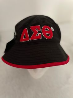 Greek letter Delta Sigma Theta Bucket hat - shopsmitees Puff Embroidery, Bucket Hat White, Bucket Hat Black, Delta Sigma Theta, Greek Letters, Hats For Sale, Custom Clothes, Bucket Hat, Red And White