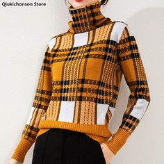 Pencil Dress Casual, Mens Summer Pants, Style Turtleneck, Khaki Sweater, Fall Knit Sweater, Plaid Jacket Women, Knit Sweater Coat, Checkered Jacket, Warm Winter Jackets