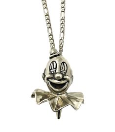 carnival clown necklace charm silver Clown Jewelry, Clown Necklace, Circus Fashion, Creepy Cute Fashion, Clown Faces, Silver Clay, Angel Necklace, The Clown, Brass Charms