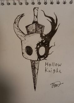 a drawing of a skull with horns on it's head and the words hollow knight above it