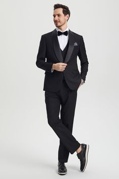 This one button tuxedo by Stacy Adams features a wide black satin shawl lapel, matching pants and vest. This comes in a hybrid fit (Sizes 34-44 = Slim Fit | Sizes 46+ = Modern Fit) Tuxedo Suits For Black-tie Gala Events, Tuxedo With Suit Collar For Gala, Fitted Tuxedo For Gala, Gala Tuxedo With Suit Collar, Notch Lapel Tuxedo For Black-tie Events, Notch Lapel Tuxedo For Black-tie Gala Events, Black Tuxedo With Pressed Crease For Evening, Tuxedo Blazer For Black-tie Gala Events, Tuxedo For Black-tie Events And Galas