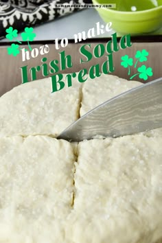 homemade irish soda bread cut into squares on a cutting board