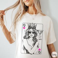 Vintage Queen of Hearts Graphic T- Shirt for Women, Oversized Style Women's Shirt, Feminist Tee, Playing Cards, Gift For Her, Comfort Colors - - - - - - - - - - - - - - - - - - - - - - - - - - - - - - - - - - - - - - - - - - - - - - - - - This Comfort Colors tee is made with 100% with ring-spun cotton. The soft-washed, garment-dyed fabric brings extra coziness to your wardrobe while the relaxed fit makes it an excellent daily choice. The double-needle stitching throughout the tee makes it highly durable while the lack of side-seams helps the shirt retain its tubular shape. - - - - - - - - - - - - - - - - - - - - - - - - - - - - - - - - - - - - - - - - - - - - - - - - - ♥ PRODUCT DETAILS ♥ * Comfort Colors UNISEX crewneck shirt * Sizing and color information can be found in the listing phot Oversized Tops With Custom Print, Oversized Style Women, Vintage Queen Of Hearts, Feminist Tees, Queen Of, Tshirt Fashion, Oversized Style, Heart Shirt, Comfort Colors Tee