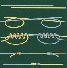 an assortment of different types of wires on a green background with white and yellow lines