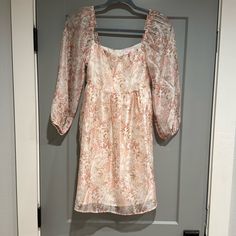 Cream Floral Peasant Dress. Sheer Sleeves. Lined Body. Never Worn Size Xs Dress Sheer Sleeves, Dresses Floral, Peasant Dress, Pink Lily, Sheer Dress, Sheer Sleeves, Dresses Xs, Pink Ladies, Lily