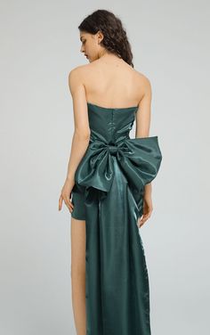 Experience the epitome of charm with our Juliene Satin Bow Mini Dress, featuring a detachable oversized bow. This dress exudes playfulness and elegance, with a silhouette that perfectly captures youthful allure. The satin fabric lends a luxurious sheen, while the detachable bow adds a touch of whimsy and versatility. Whether you choose to wear it with the oversized bow for a dramatic statement or opt for a more understated look, the Juliene dress embodies a sense of individuality and chic style. Double layered lining Natural Sheen on fabric for a luxe feel Detachable oversized bow Dry cleaning only Bow Mini Dress, Maxi Dress Cocktail, Satin Bow, Dress With Cardigan, Satin Fabric, Outerwear Jackets, Green Dress, Dark Green, Chic Style