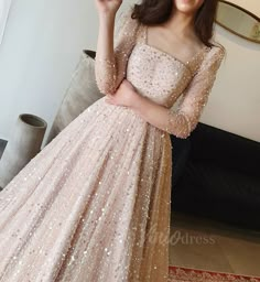 Champagne Prom Dresses, Champagne Prom Dress, Dresses Elegant, Dresses Party, Dresses Formal, Chiffon Lace, Prom Party Dresses