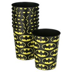 batman cups are stacked on top of each other