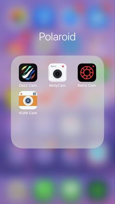 the polaroid app on an iphone with different icons and colors, including camera, lens,