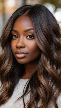 Deep Mocha Lob for Fall Hair Colors Dark Skin Brown. Black Women Hair Color, Feathered Layers, Herbs For Hair