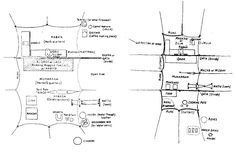 a drawing of the floor plan for a house with two rooms and three bathrooms in it