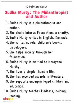 sudha murty the phlanthopist and author worksheet