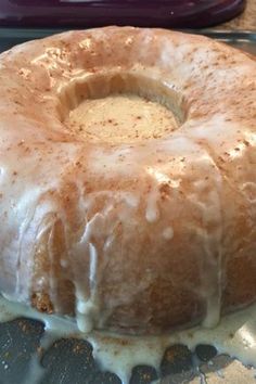 a bundt cake sitting on top of a metal pan