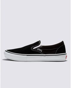 Vans | Skate Slip-On Black/White Skate Shoe Classic Slip-on Skate Shoes For Streetwear, Vans Black Skate Shoes For Skateboarding, Vans Slip-on Skate Shoes For Streetwear, Black Vans Skate Shoes For Skateboarding, Slip-on Skate Shoes With Gum Sole For Skateboarding, Urban Black Slip-on Skate Shoes, Classic Black Slip-on Skate Shoes, Black Slip-on Skate Shoes For Streetwear, Black Slip-on Skate Shoes For Skateboarding