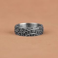 Sakura Flower Band Silver Ring, Japanese Wedding Band Ring with Sakura Flowers, Cool Sakura Flower Band Ring, Japanese Ring For Groom Bride   Made of 925 silver and handcrafted by hand, this ring is not only an accessory piece that complements your daily elegance, but also has details that will reflect your character and style. It is also a great gift to give to your loved ones on their special days. At SavisSilver, we always give importance to the satisfaction of our customers, we recommend you Japanese Wedding Ring, Gel Rings, Japanese Ring, Sakura Flowers, Japanese Wedding, Flower Band, Sakura Flower, Wedding Band Ring, Wedding Ring Bands