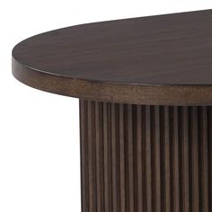 a round wooden table with pleated woodgrain on the top and bottom, against a white background