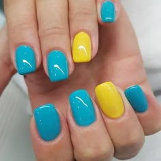 Green And Yellow Nails, Yellow Nail Art Designs, Yellow Acrylic Nails, Yellow Nail Art, Yellow Nails Design, Turquoise Nails, Blue Nail