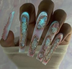 Xxl Nail Designs, Xxl Acrylic Nails, Universe Nails, Rave Nails, Acrylic Nail Designs Coffin, Purple Acrylic Nails, Weak Nails, Gel Nails Diy, Colored Acrylic Nails