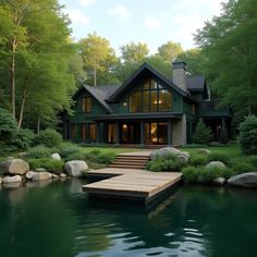 a house with a dock in front of it