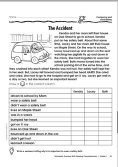 the accident worksheet for students to learn how to read and understand what happened