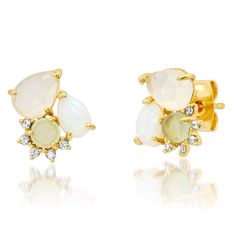 TAI JEWELRY Earrings Mixed Stone Cluster Studs Tai Jewelry, Rock Crystal, Gold Plate, Sparkle, Plating, Brass, Crystals, Stone, Gold