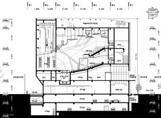 an architectural drawing shows the floor plan for a building with multiple levels and different sections