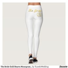 the bride's leggings are white with gold lettering