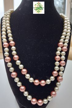 "A lovely handmade, double stranded matinee length necklace crafted from original vintage faux pearls in cream & pink. Fastens with barrel screw fastener. CONDITION REPORT In very good condition. MEASUREMENTS OUTER LENGTH: 24.5\"/62cm  INNER LENGTH: 23\"/58.5cm WEIGHT: 301g gift boxed   WELCOME! to Robinsons Rarities            OVERSEAS BUYERS:  EXCESS POSTAGE WILL BE REFUNDED I.I have tried to take as accurate photographs as possible but, coloration may differ slightly from my photos, as each m Necklace Craft, Multi Strand Necklace, Strand Necklace, Multi Strand, Faux Pearl, Barrel, Beaded Necklace, Handmade Items, Jewelry Necklaces