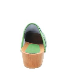 "The Maja is a hand-made open back, classic wooden clog sandal in genuine leather. * Hand-made in Europe * Genuine leather * 2\" heel * Wood outsole with rocker bottom to propel foot forward * Wood harvested from sustainable European forests ---> Ships in 1 business day <----- Sizing tip: This clog is based on the German Fussform shape, so the toe area is bigger and wider overall. If you have a narrow to a narrow/medium width foot, then it is recommended to go down one size. EU US Women's Green Clogs With Rubber Sole And Closed Toe, Summer Leather Lined Closed Toe Clogs, Summer Closed Toe Clogs With Leather Lining, Green Leather Clogs With Leather Sole, Green Closed Toe Clogs With Wooden Heel, Green Clogs With Wooden Heel And Round Toe, Spring Green Open Heel Clogs, Green Leather Sole Closed Toe Clogs, Green Leather Open Heel Clogs