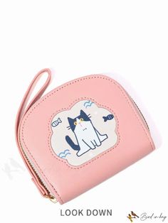 BirdinBag - Adorable Cartoon Cat Womens Wallet w/ Zipper - Compact Coin and Card Holder Cute Cat Design Coin Purse For Everyday Use, Cute Cat Design Coin Purse For Everyday, Cute Everyday Cat Design Coin Purse, Cute Travel Bag With Card Slots, Rectangular Wallets With Cat Design For Everyday Use, Cute Pouch Wallet With Card Slots, Cute Wallet With Card Slots In Pouch Shape, Cute Wallet With Card Slots In Pouch Style, Cute Wallet With Card Slots