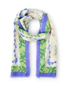 This Franco Ferrari scarf incorporates playful pops of color into a tonal tropically-inspired motif, making it oh-so-easy to complement your favorite tops. It's spun from super-soft cotton and silk and is finished with a fringe trim for a contemporary feel. Our stylist recommends layering it with chic separates for an elevated transitional look. Spring Green Cotton Scarves, Green Cotton Scarves For Spring, Silk Scarves For Spring Casual Wear, Casual Silk Scarves For Spring, Skirt And Top Dress, Work Accessories, Reversible Scarf, Ikat Print, Fabric Accessories