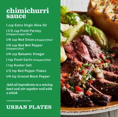 a plate with steak, bread and vegetables on it is featured in an ad for urban platters