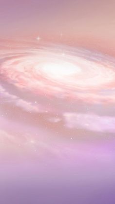 an image of a spiral galaxy with stars in the sky and pinkish clouds around it