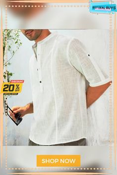 Men's Linen Shirt Summer Shirt Casual Shirt Beach Shirt Henley Summer Spring Short Sleeve White Navy Blue Blue Plain Outdoor Street Clothing Apparel Button-down Mens Linen Shirts Summer, Short Sleeve Tops Casual, Street Clothing, Spring Shorts, Linen Shirt Men, Mens Linen, Beach Shirt, Street Outfit, Beach Shirts