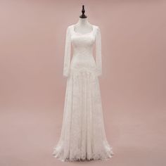 Vintage Style Modest Lace Wedding Dress with Long Sleeves | JASINIA Vintage Drop Waist Wedding Dress, Drop Waist Long Sleeve Wedding Dress, Modest Lace Wedding Dress, Lace Long Sleeve Wedding Dress, Long Sleeve Wedding Gown, Modest Lace Wedding Dresses, Wedding Dress With Long Sleeves, Modest Neckline, Long Sleeve Wedding Gowns