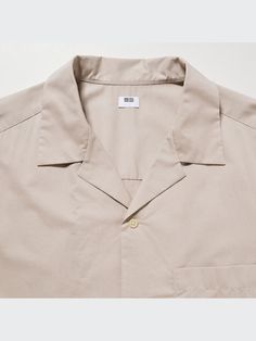 Beige Collared Shirt Solid Color, Uniqlo Open Collar Shirt Men Outfit, Beige Camp Collar Shirt With Button Closure, Uniqlo Store, Uniqlo Cotton Relaxed Fit T-shirt, Solid Button-up Outdoor Shirt, Shirt Short Sleeve, Mens Fashion Casual Outfits, Casual Shirt