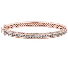 Beautifully combining the sparkle of a tennis bracelet with the chic look of a bangle, this gorgeous bracelet glitters with a row of radiant cubic zirconia Diamonique simulated diamonds. Diamond Box, Gorgeous Bracelet, Tennis Bracelet, The Chic, Rose Gold Plates, Prong Setting, Design Elements, The Row, Bangle Bracelets