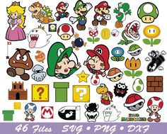 an assortment of nintendo stickers including mario, luigi and other cartoon character characters are shown